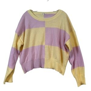 Y2K Womens Pastel Yellow Purple Colorblock Cropped Sweater •L• Fairycore Retro‎